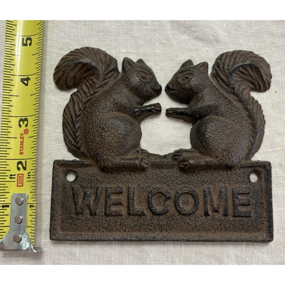 Cast Iron SQUIRREL "WELCOME"Plaque Sign Rustic Ranch Wall/Door Decoration - Picture 4 of 4